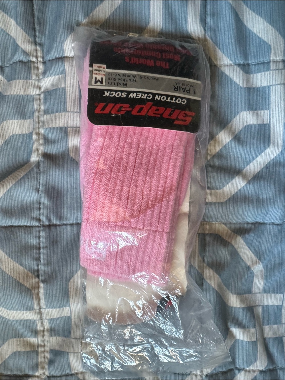 Snap-on Pink Cotton Crew Socks for Men - Medium